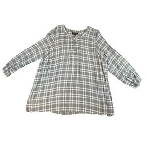 Lane Bryant Shirt Womens 22/24 Gray/white Plaid Long Sleeve Comfy Soft Top